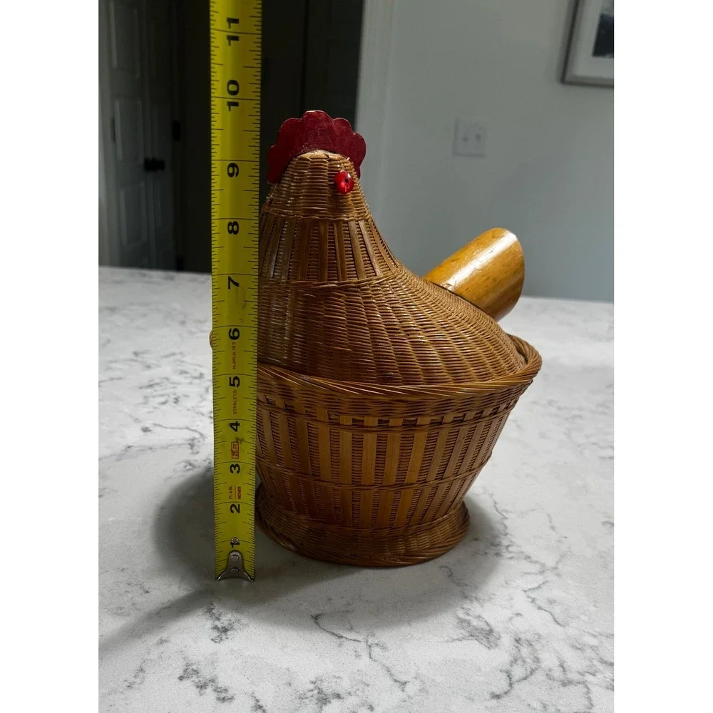 Vintage Hand-Woven Bamboo & Rattan Chicken Basket – As-Is 1960s/70s Folk Art